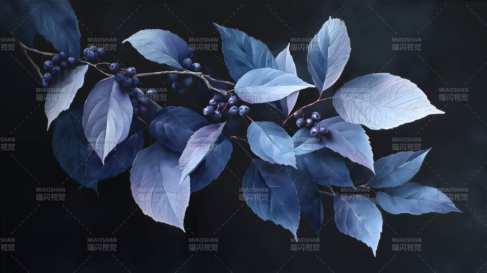 蓝莓叶子艺术画作唯美风格图片