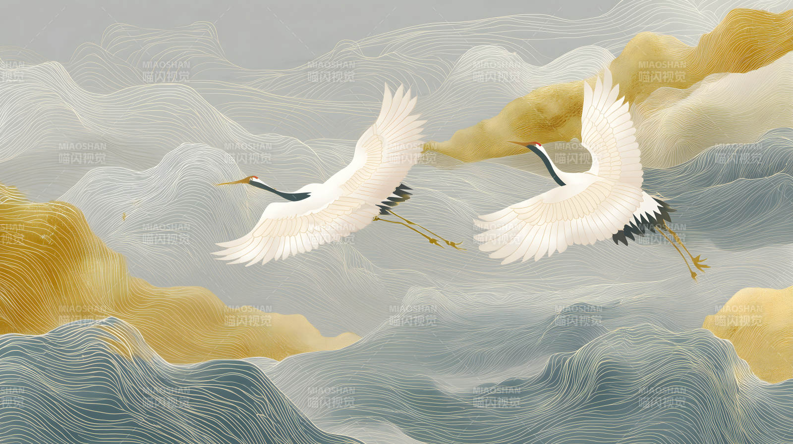 仙鹤翱翔山间景象图片