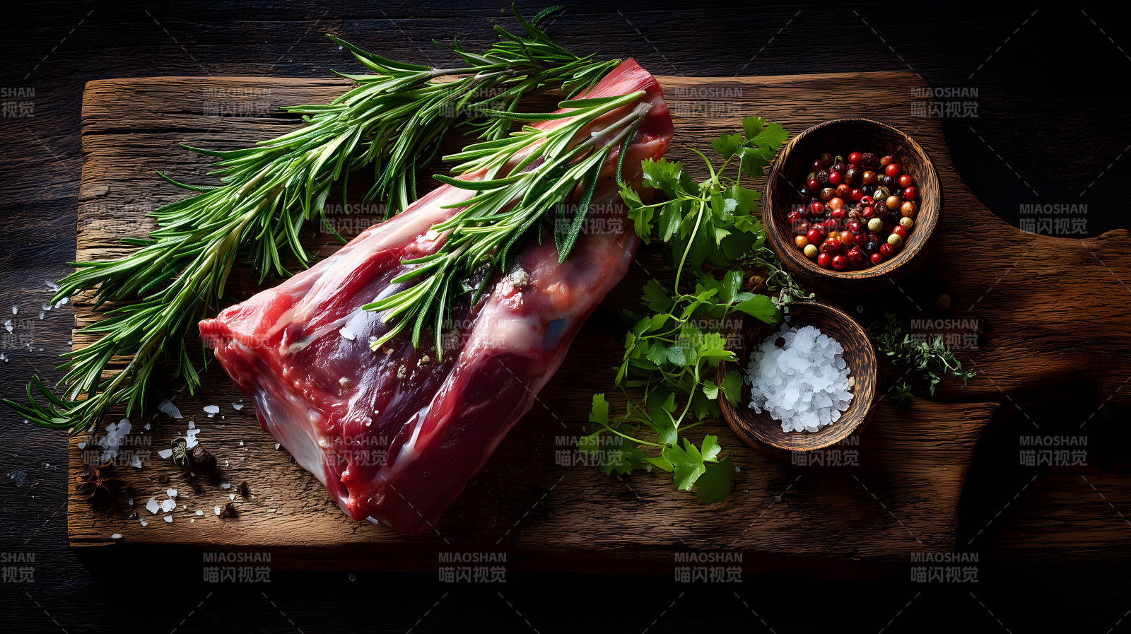 生羊腿配香料烹饪食材静物图片