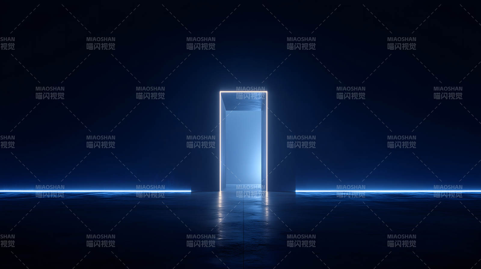 发光门框幽暗空间充满神秘感图片