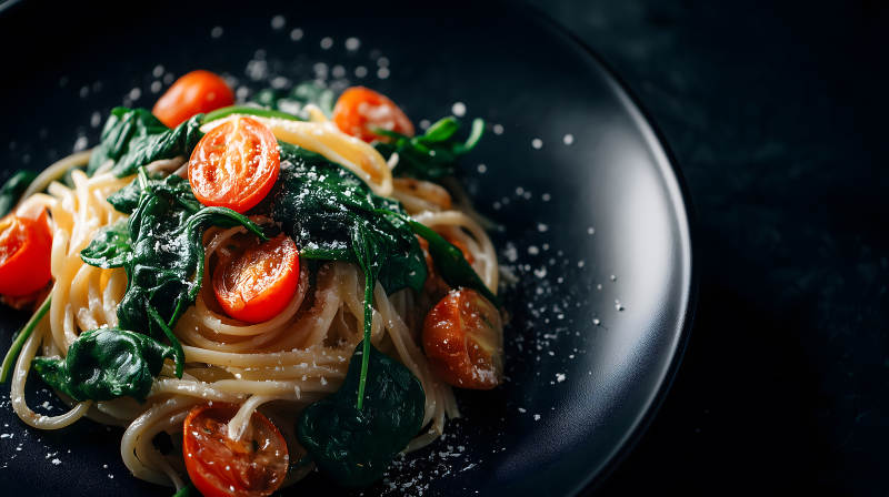 意大利面配番茄和菠菜图片