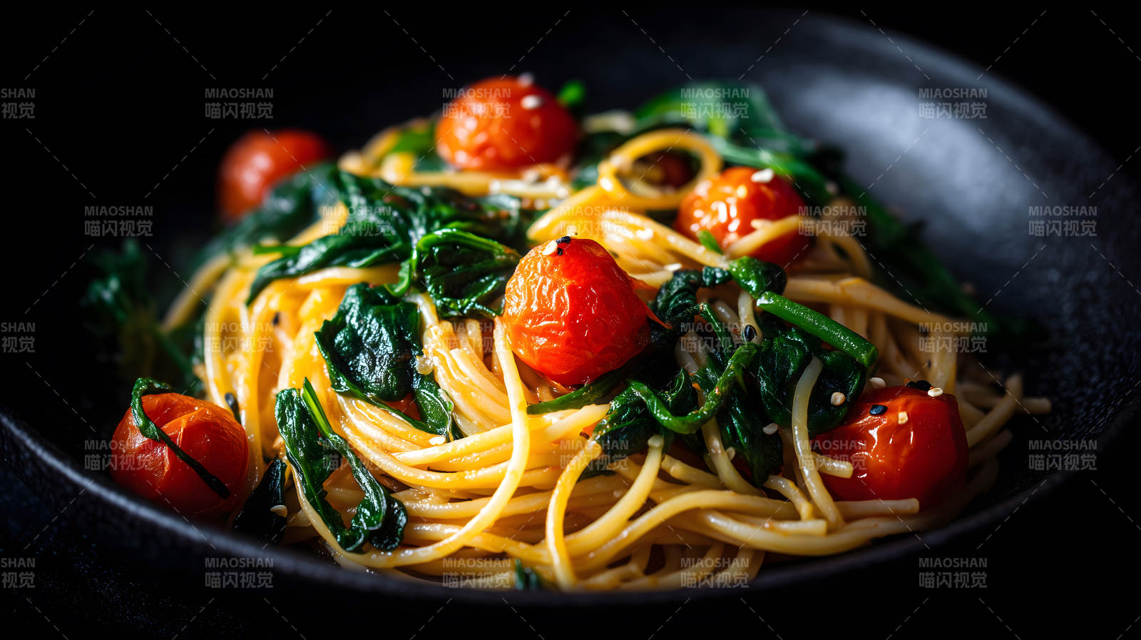 意大利面配樱桃番茄和菠菜图片