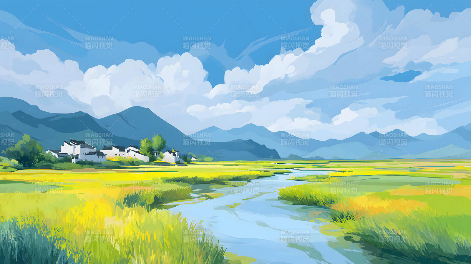 田园风光山水画优美环境图片