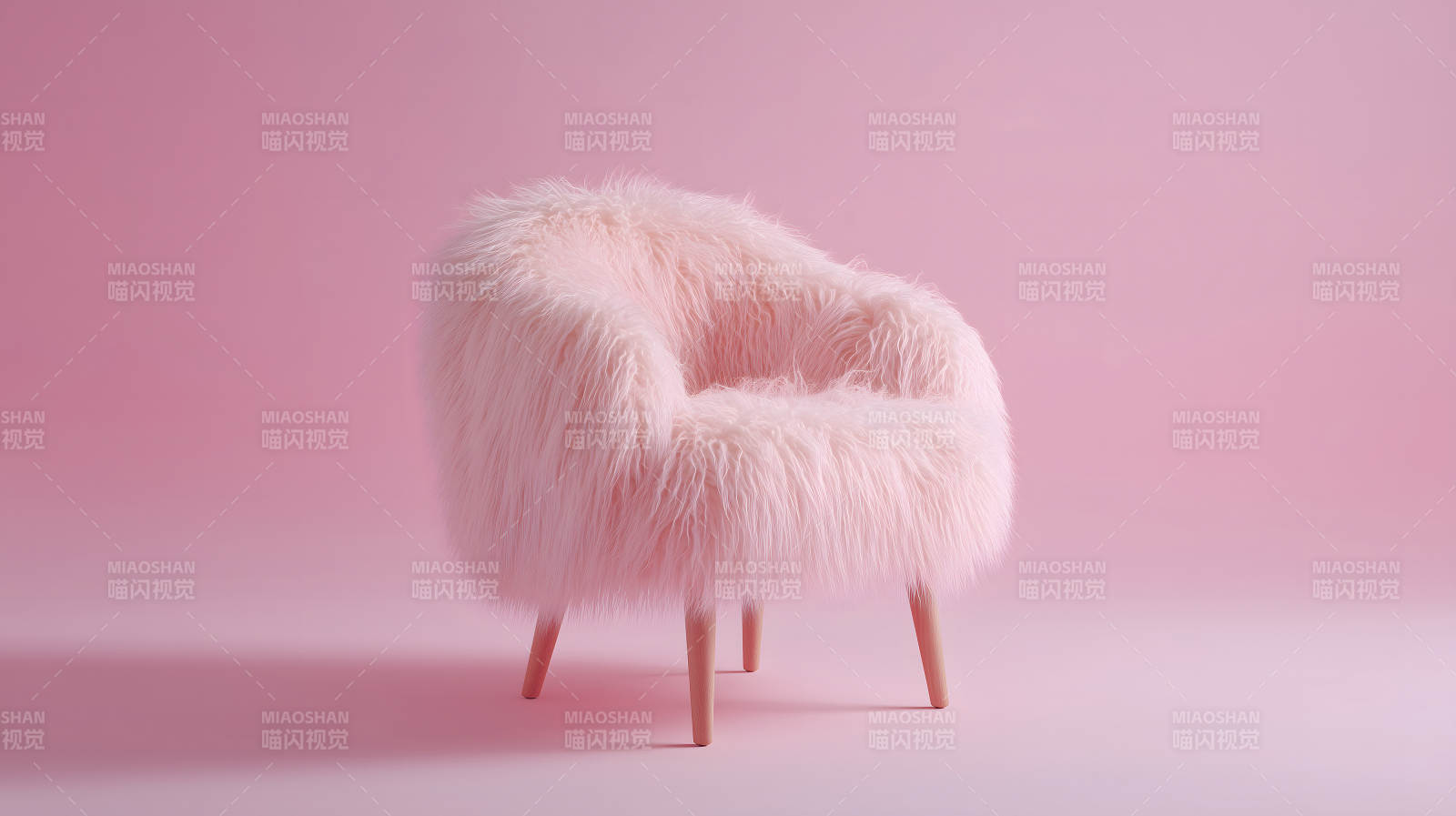 粉色毛茸茸的椅子在粉色背景下图片