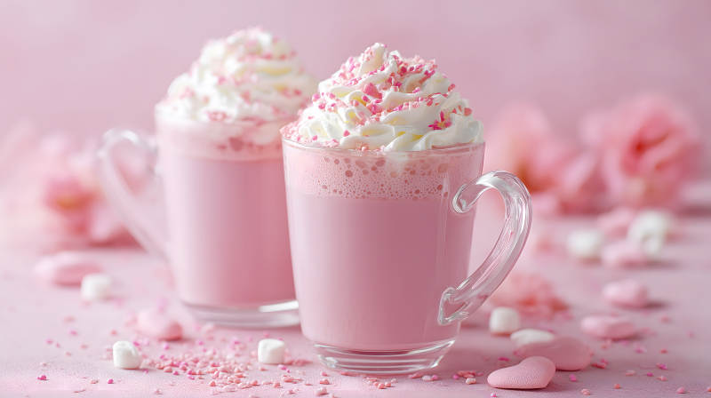 粉色饮品配奶油装饰温馨浪漫图片