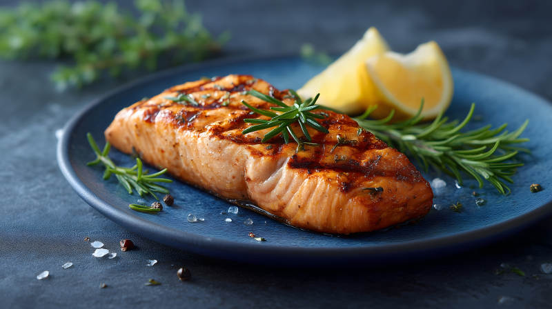 烤三文鱼配柠檬和迷迭香图片
