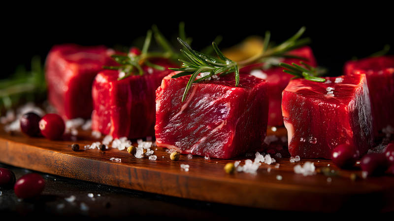 鲜嫩牛肉块摆盘配香料图片