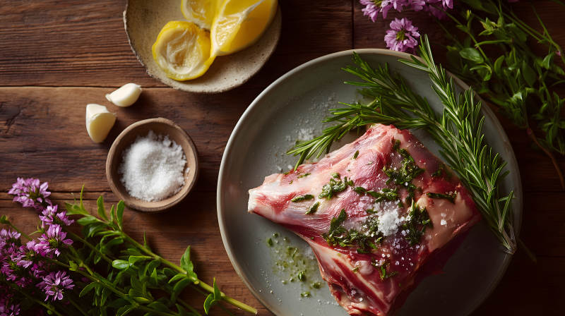 羊腿与配料的美味佳肴图片