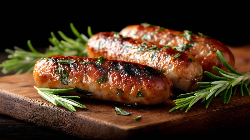 烤香肠搭配迷迭香图片