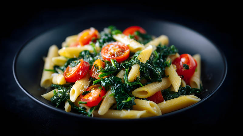 意大利面配蔬菜和番茄图片