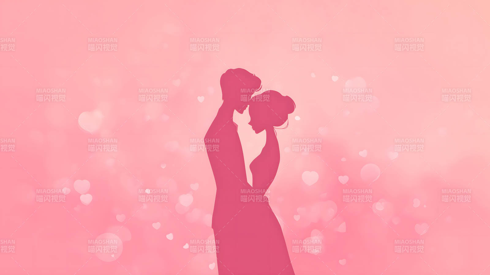 情侣相拥粉色背景爱心点缀图片