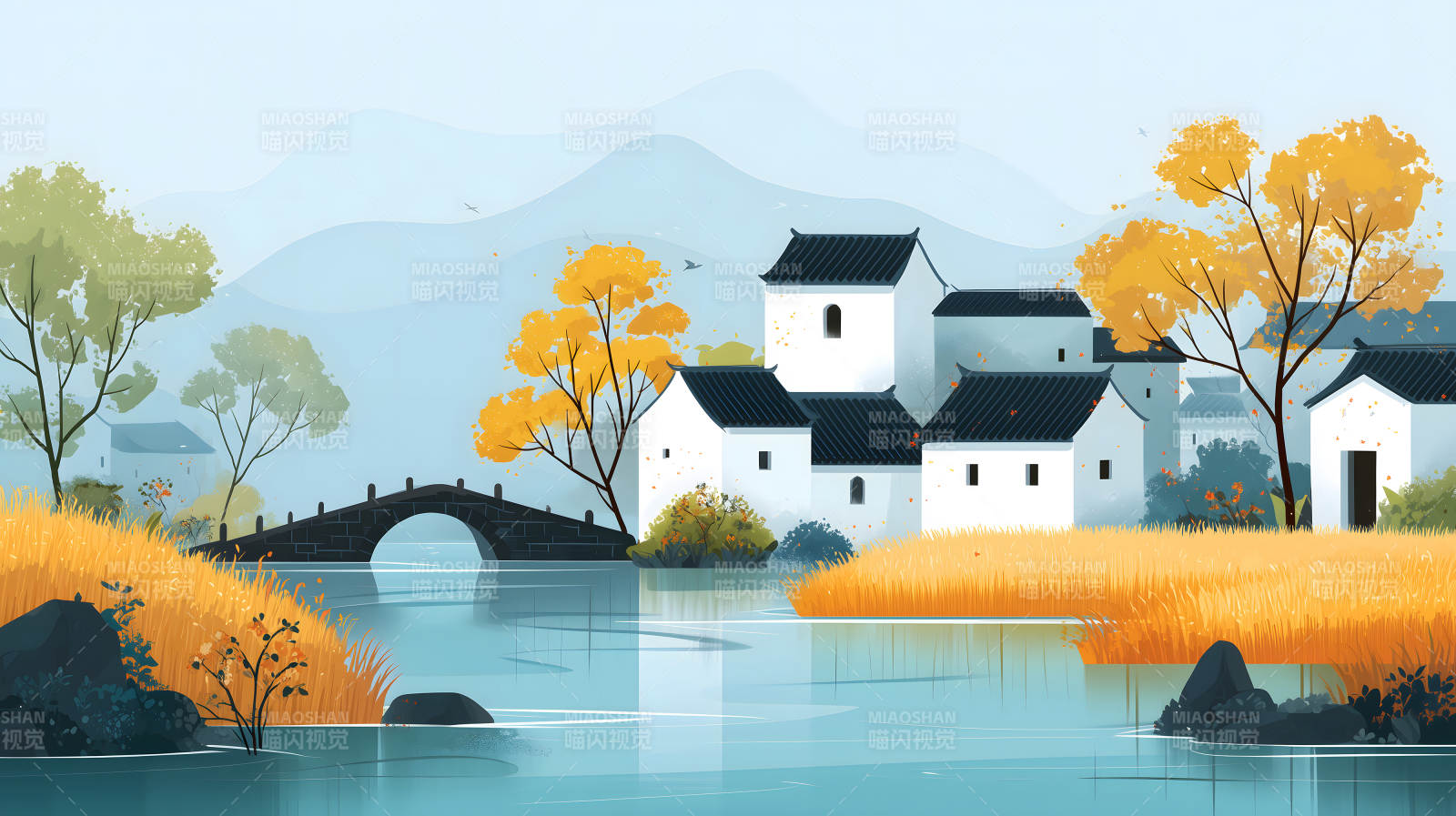 水乡秋色静谧优美景色宜人图片