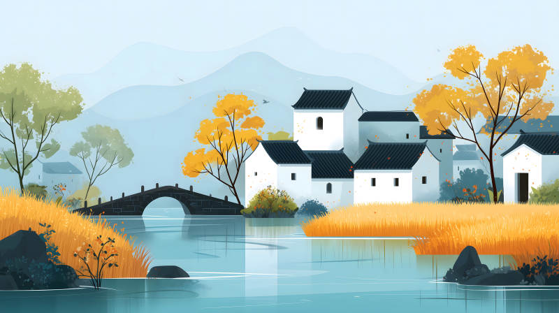 水乡秋色静谧优美景色宜人图片