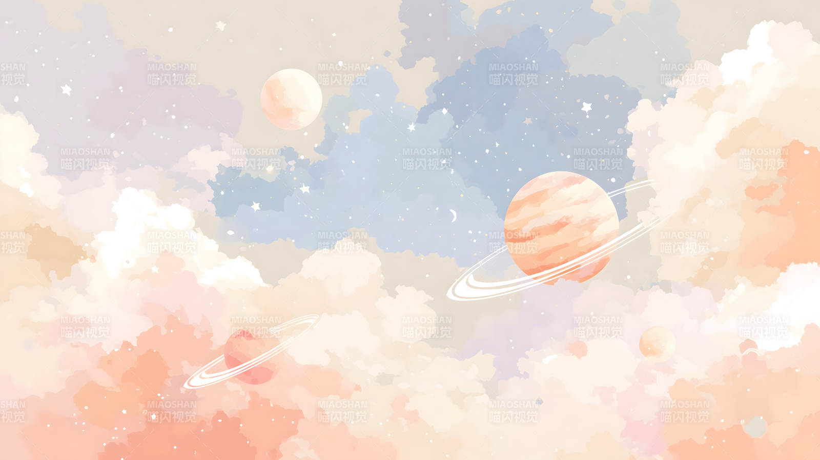 梦幻星空水彩风格唯美治愈图片