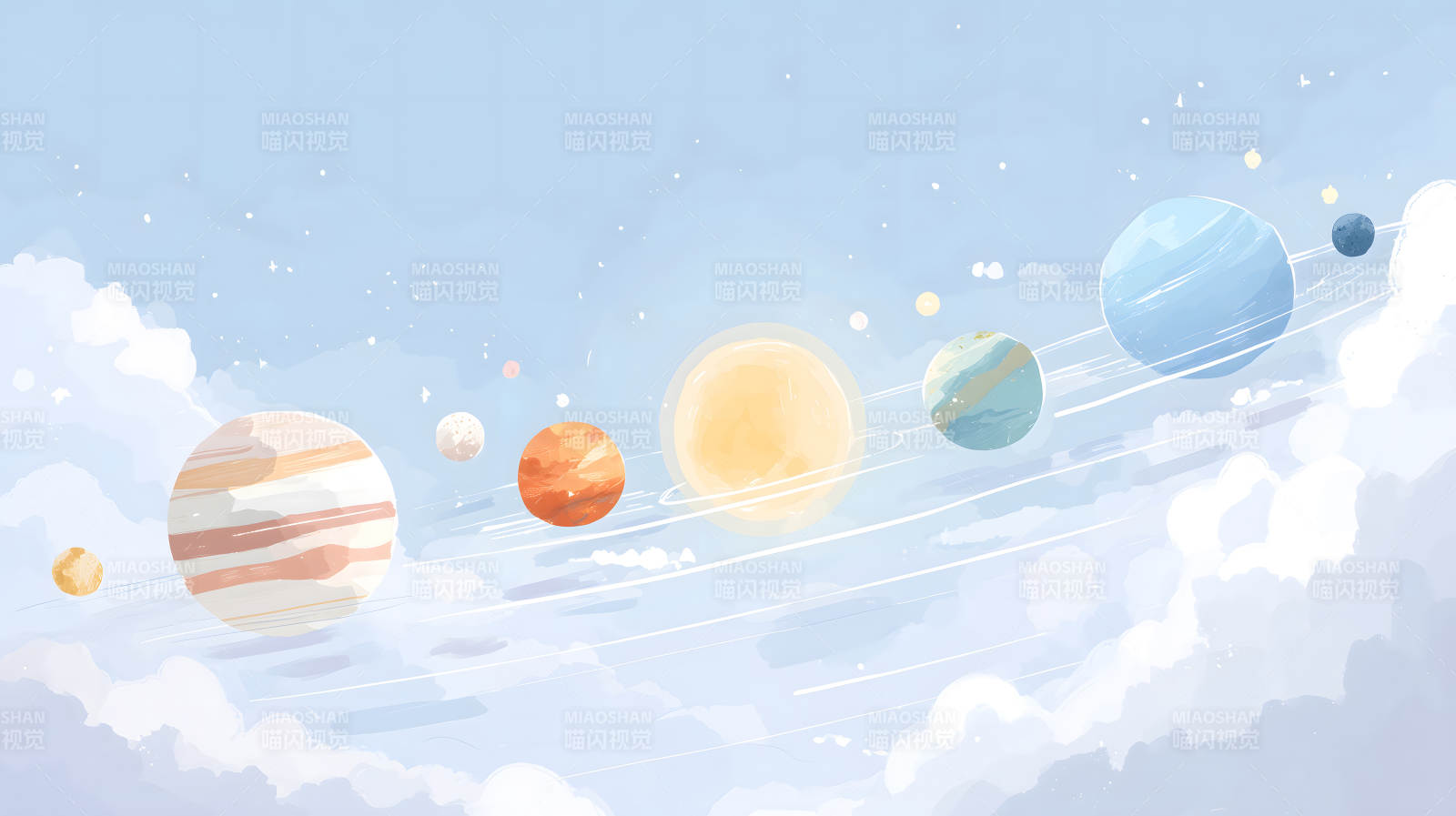 卡通风格的太阳系行星图片