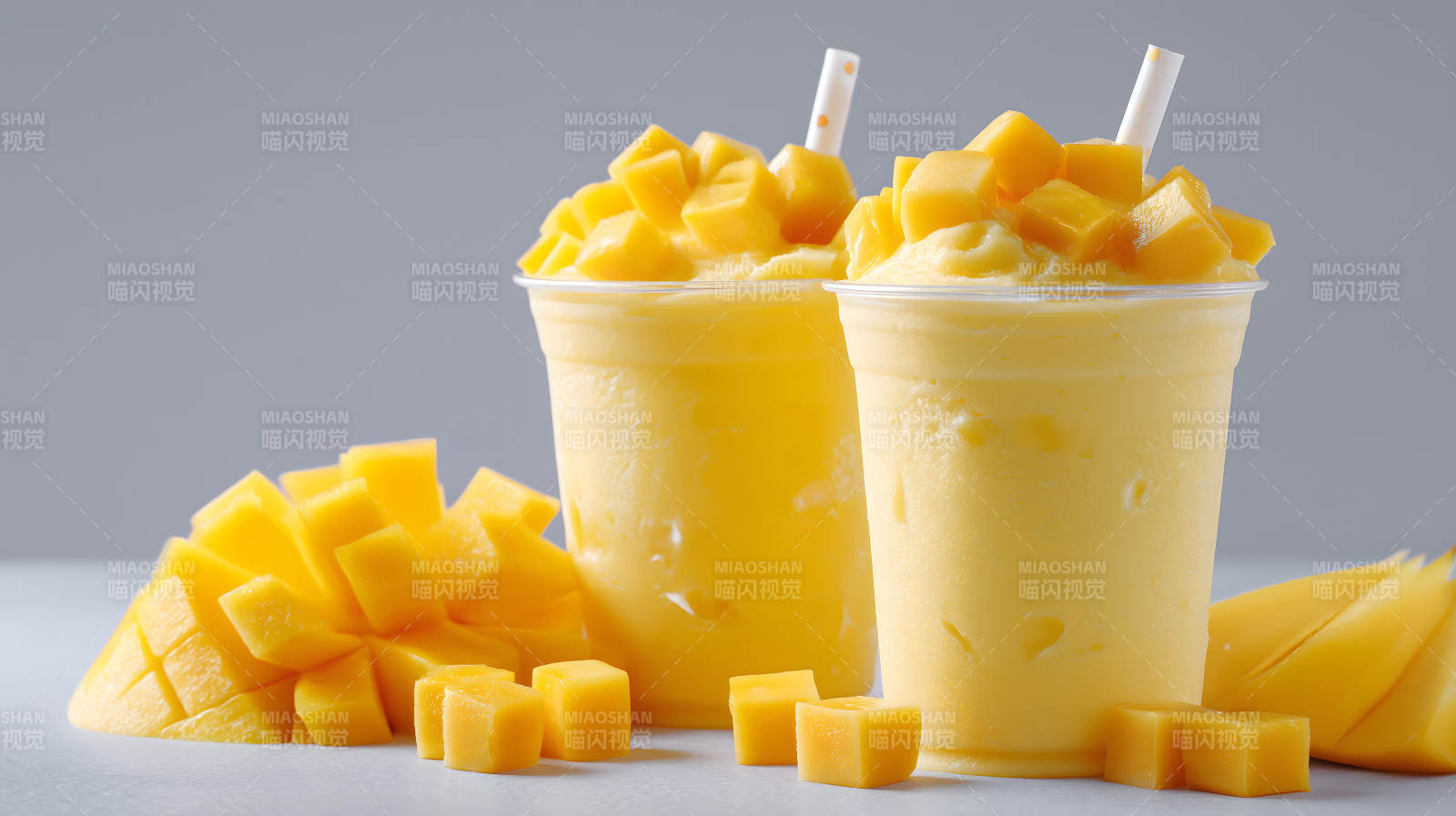芒果冰沙配芒果丁图片