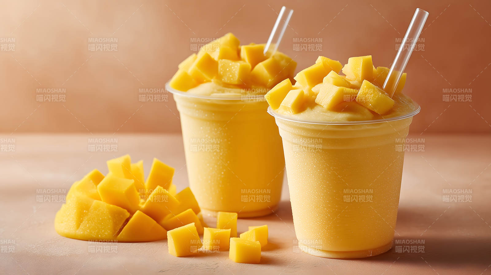 芒果冰沙与新鲜芒果图片