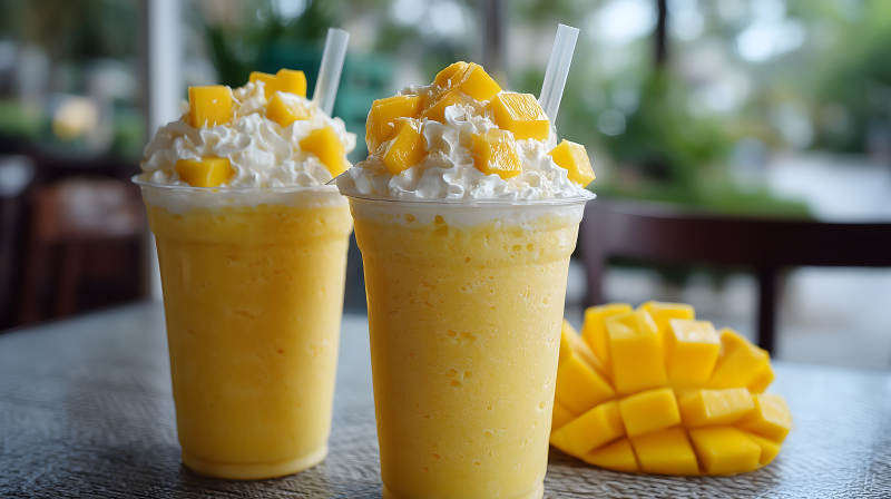 芒果冰沙配奶油图片
