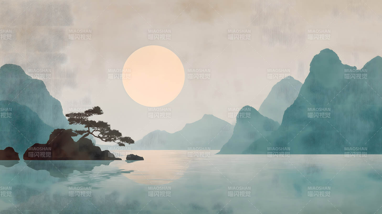 朦胧山水画意境悠远图片