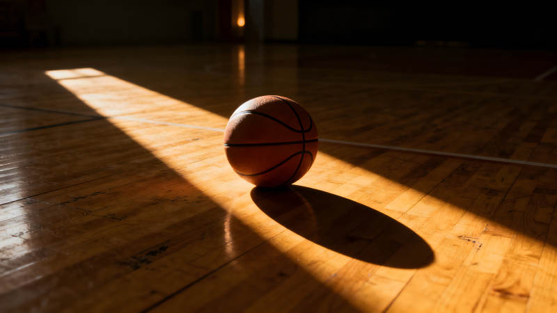 篮球在球场上的光影图片