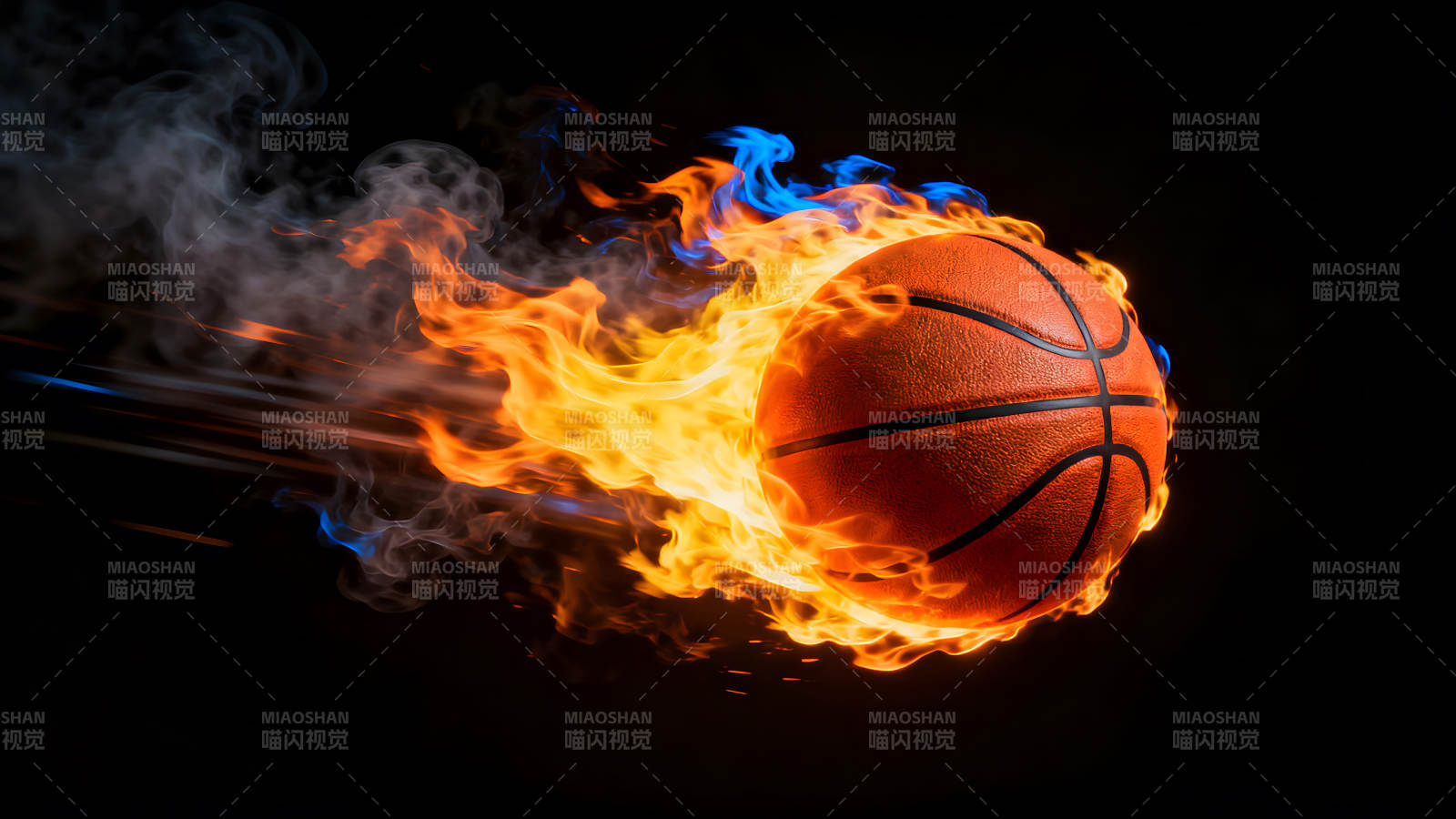 燃烧的篮球在黑暗中飞速前进图片