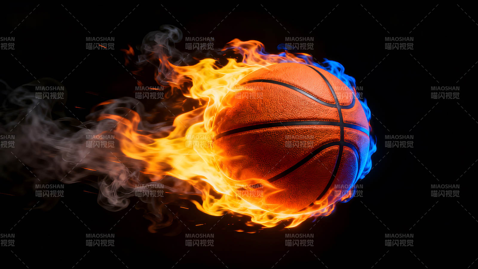 燃烧的篮球在黑暗中穿梭图片