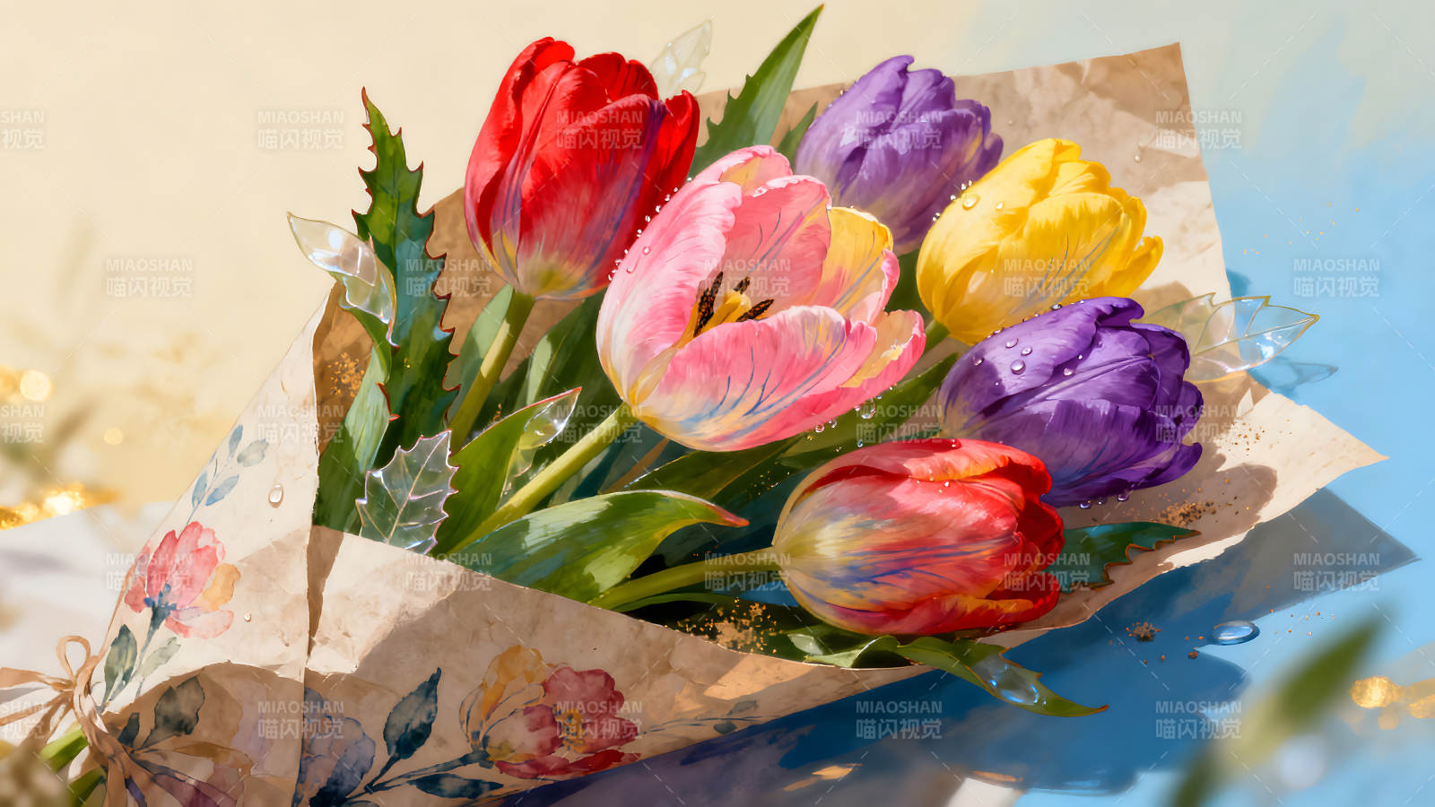 色彩缤纷的郁金香花束图片