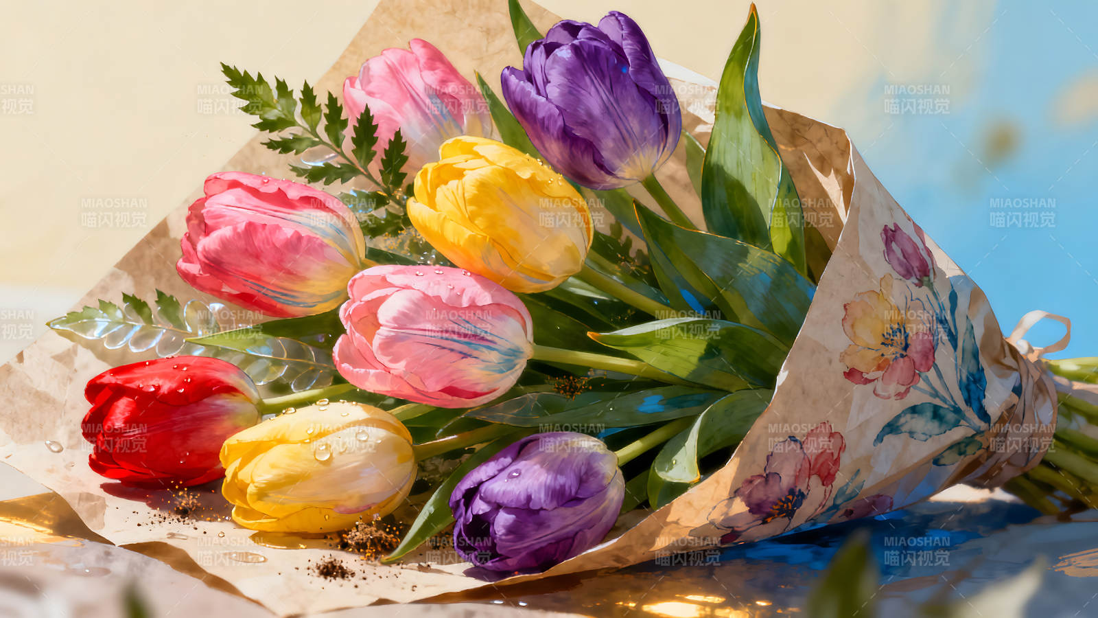 一束色彩鲜艳的郁金香图片