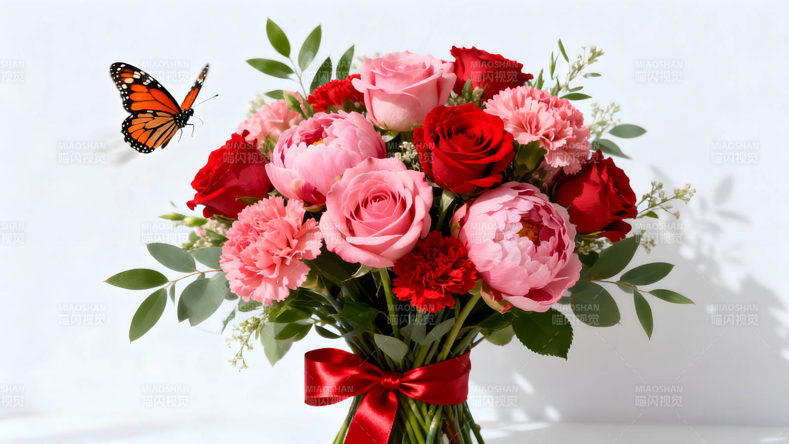 鲜花蝴蝶的浪漫组合图片