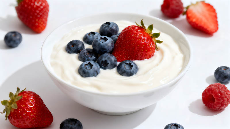 碗中酸奶和水果的特写镜头图片