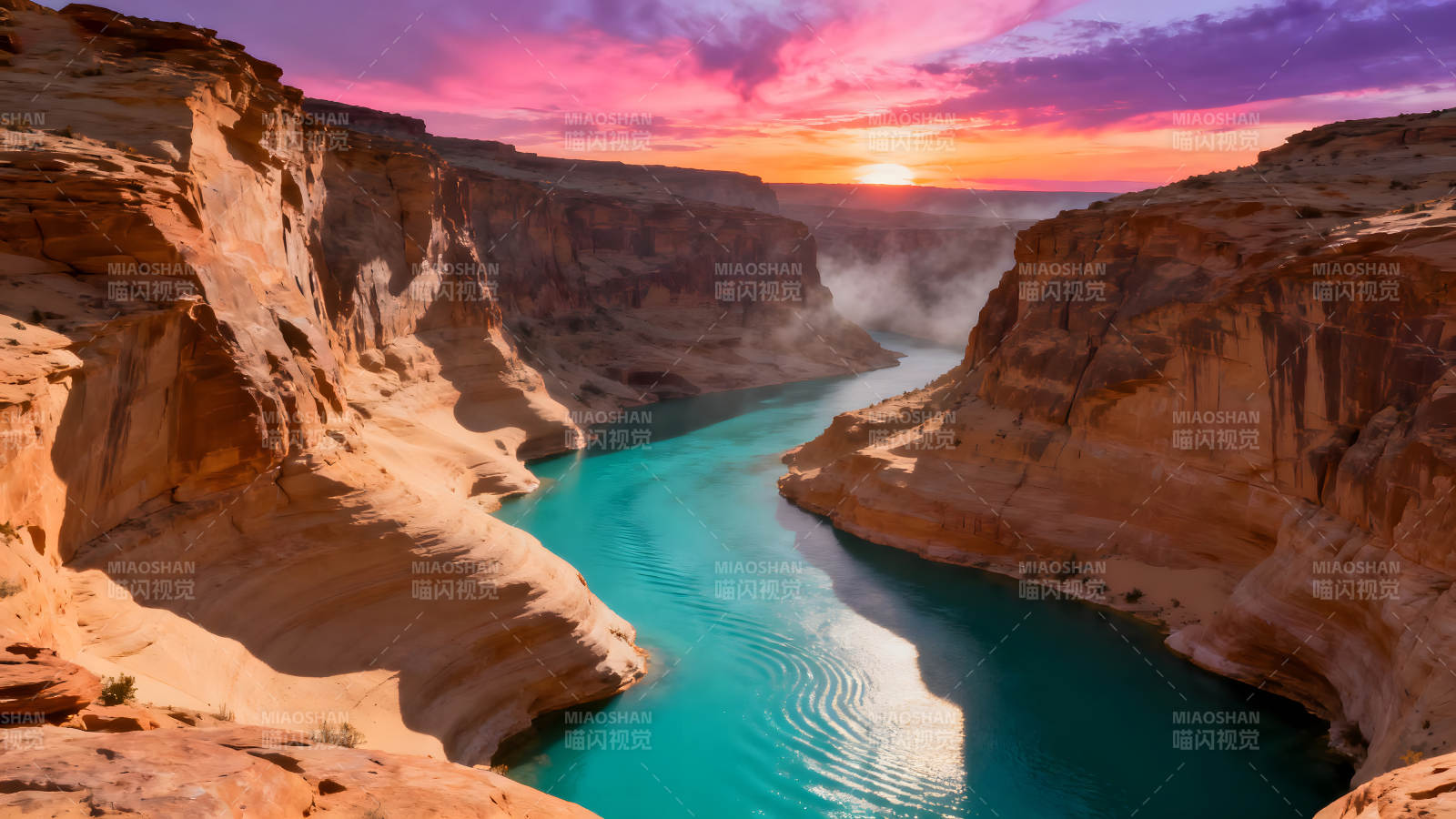 峡谷日落河水蜿蜒天空绚丽图片