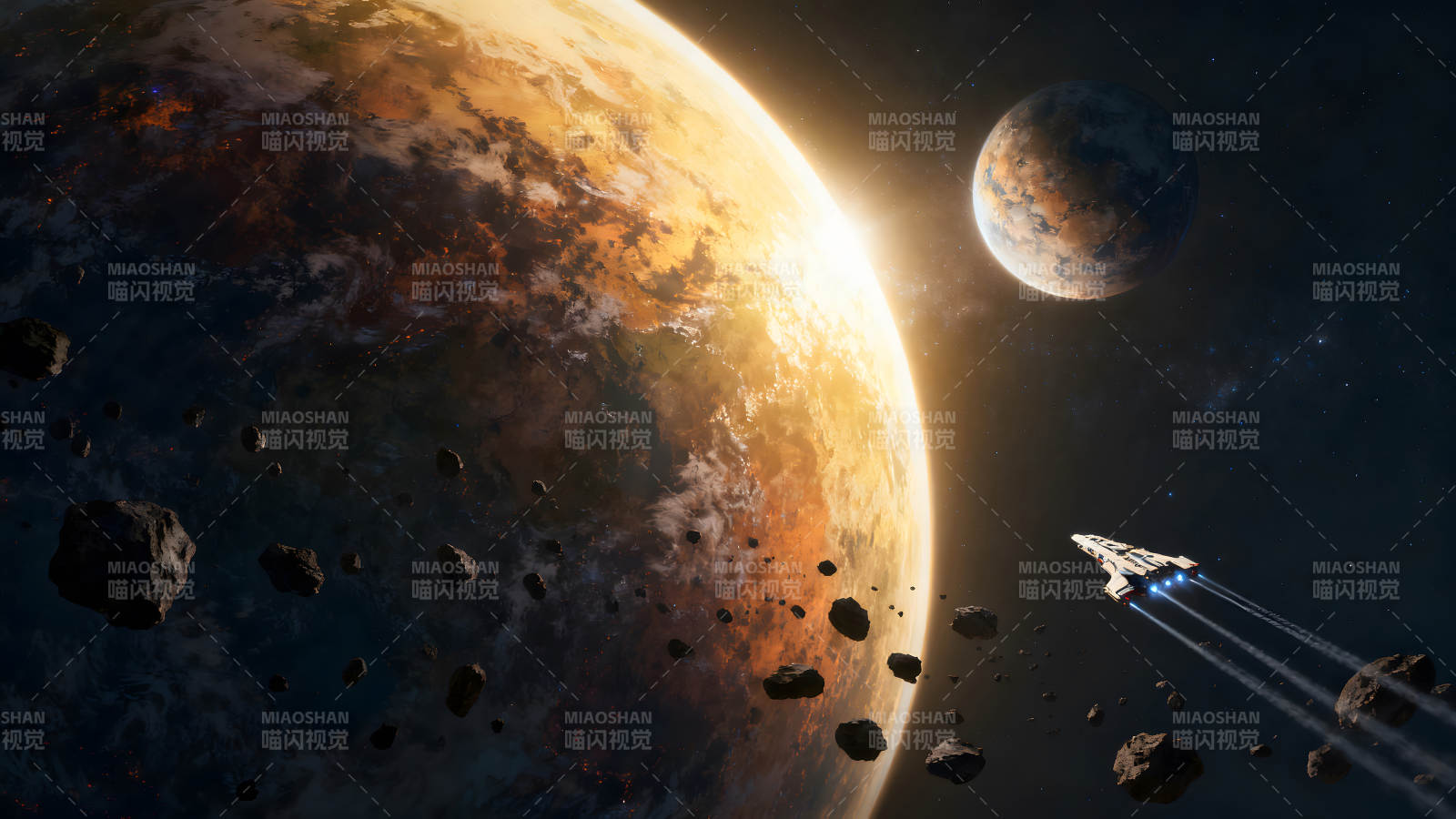 星球宇宙飞船星空冒险场景图片