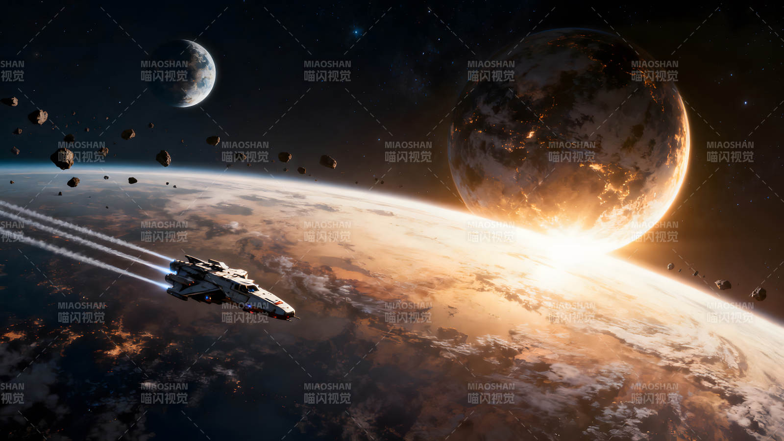 宇宙飞船穿梭星球之间图片