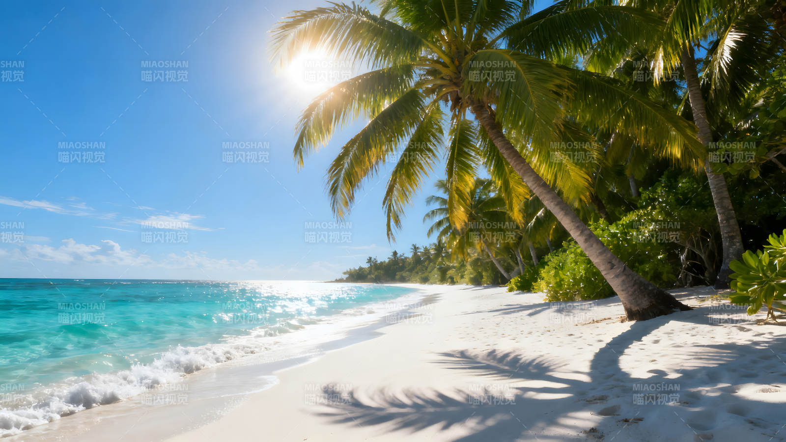 阳光沙滩椰树海浪风景如画图片