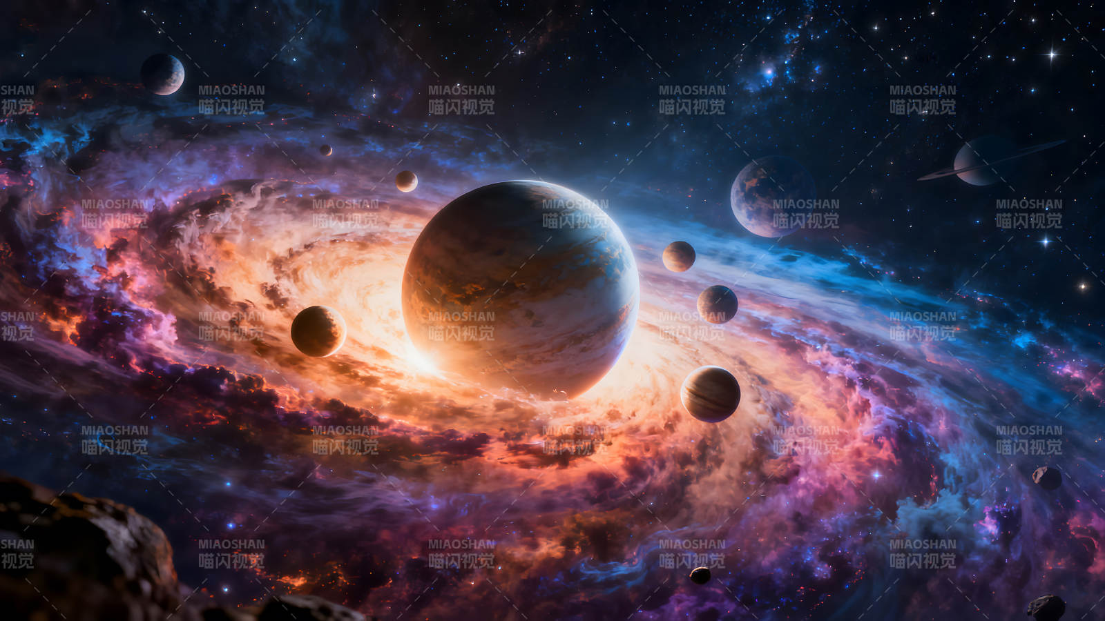 宇宙星云与行星的壮丽景象图片