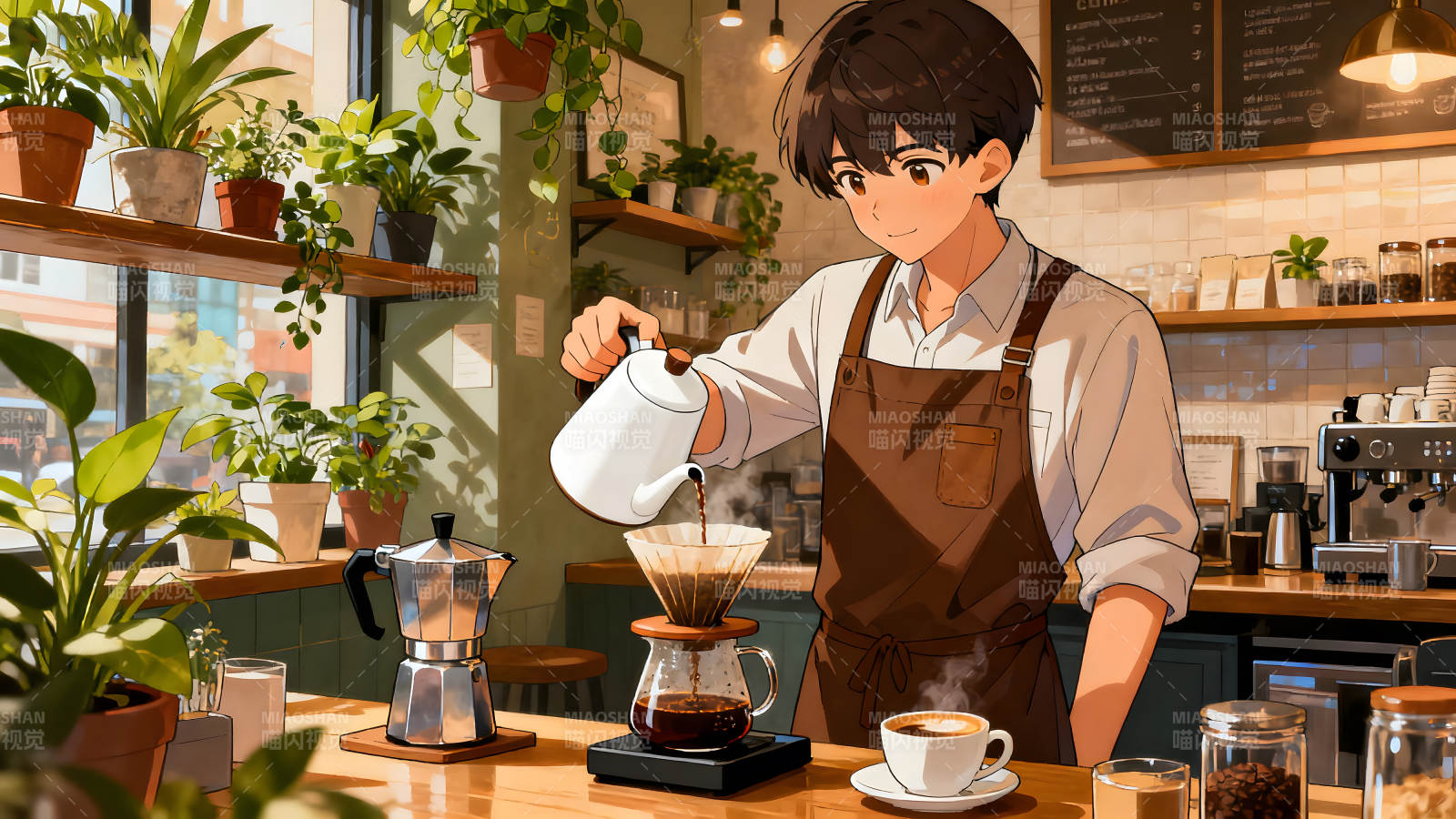 咖啡师在咖啡馆制作咖啡图片