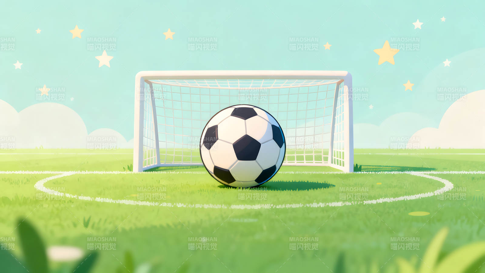 足球场背景下足球画面图片