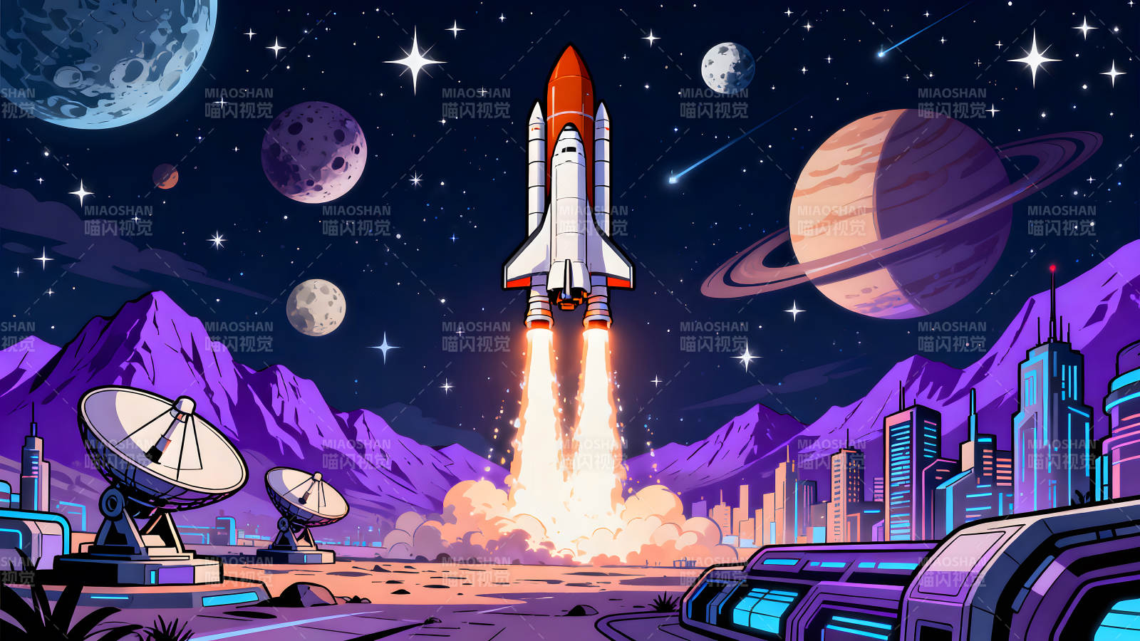 火箭发射宇宙星空科幻场景图片