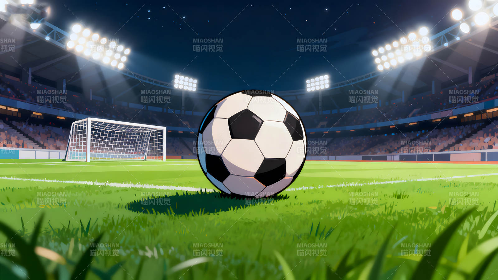 夜晚球场足球特写图片