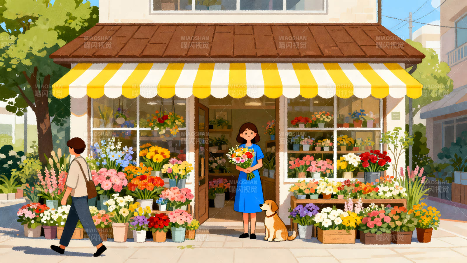花店门口的温馨景象图片