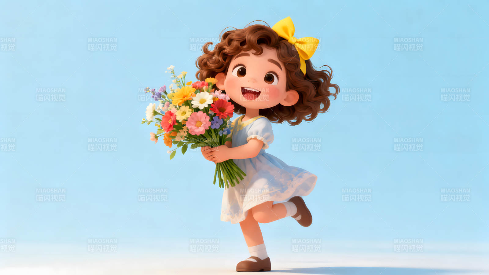 女孩拿着鲜花微笑图片