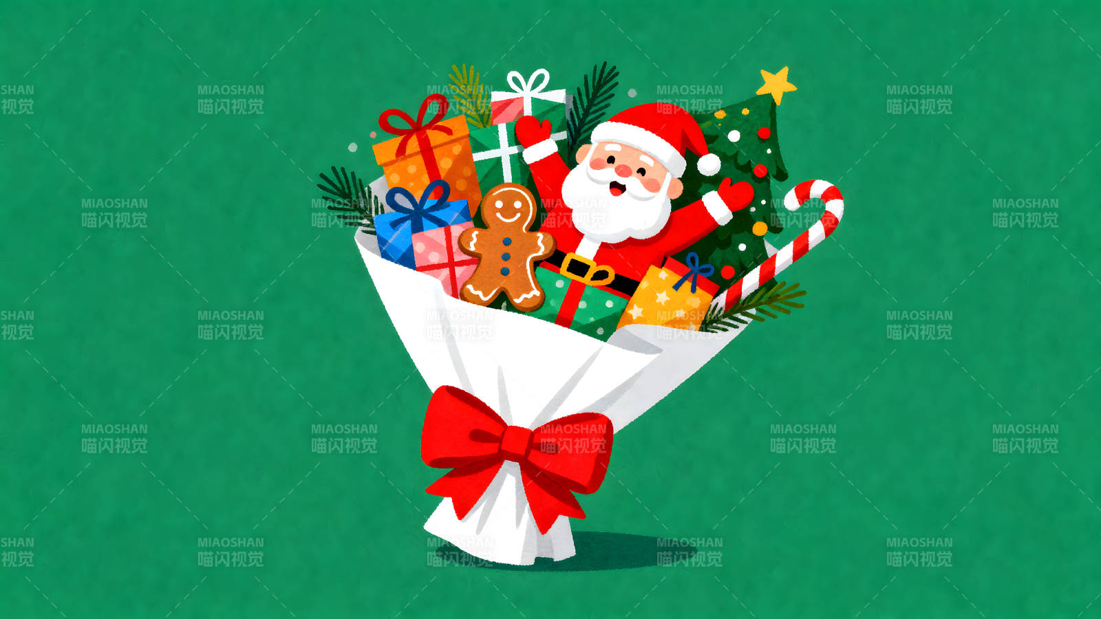 圣诞礼物花束卡通插画图片