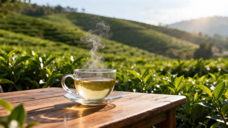 茶杯茶园日光沐浴清新舒畅图片