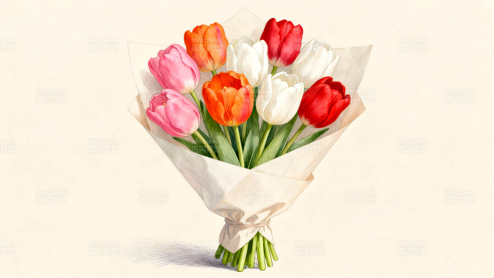 一束色彩鲜艳的郁金香图片