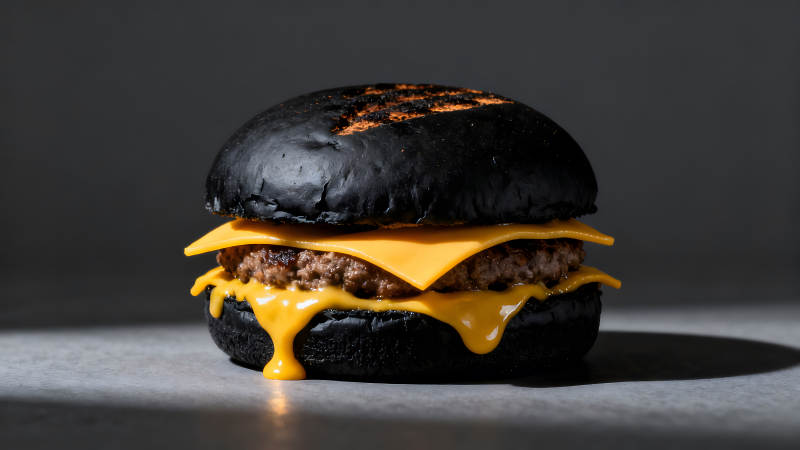 黑色汉堡配融化的奶酪图片