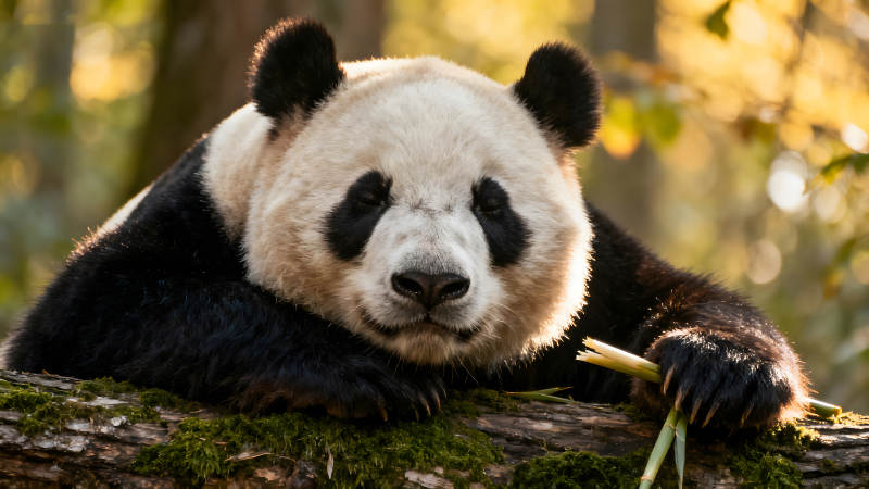 熊猫啃竹休闲时光图片