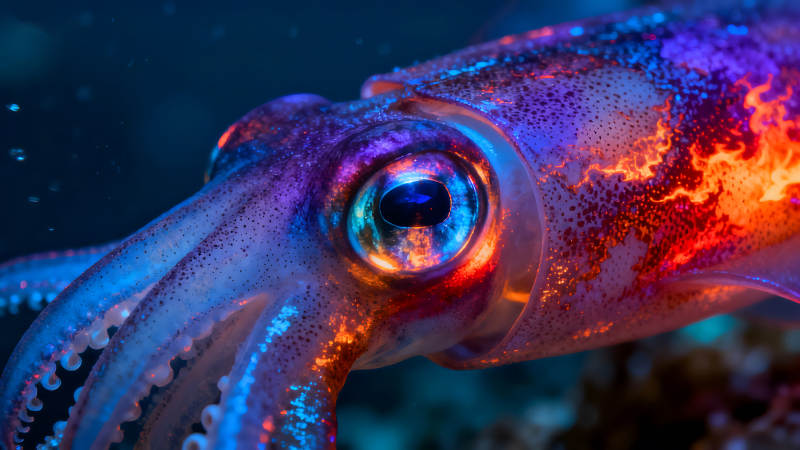 绚丽多彩的鱿鱼特写图片
