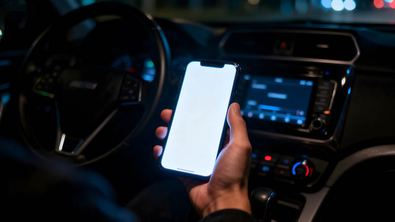 车内手机显示屏夜晚场景图片