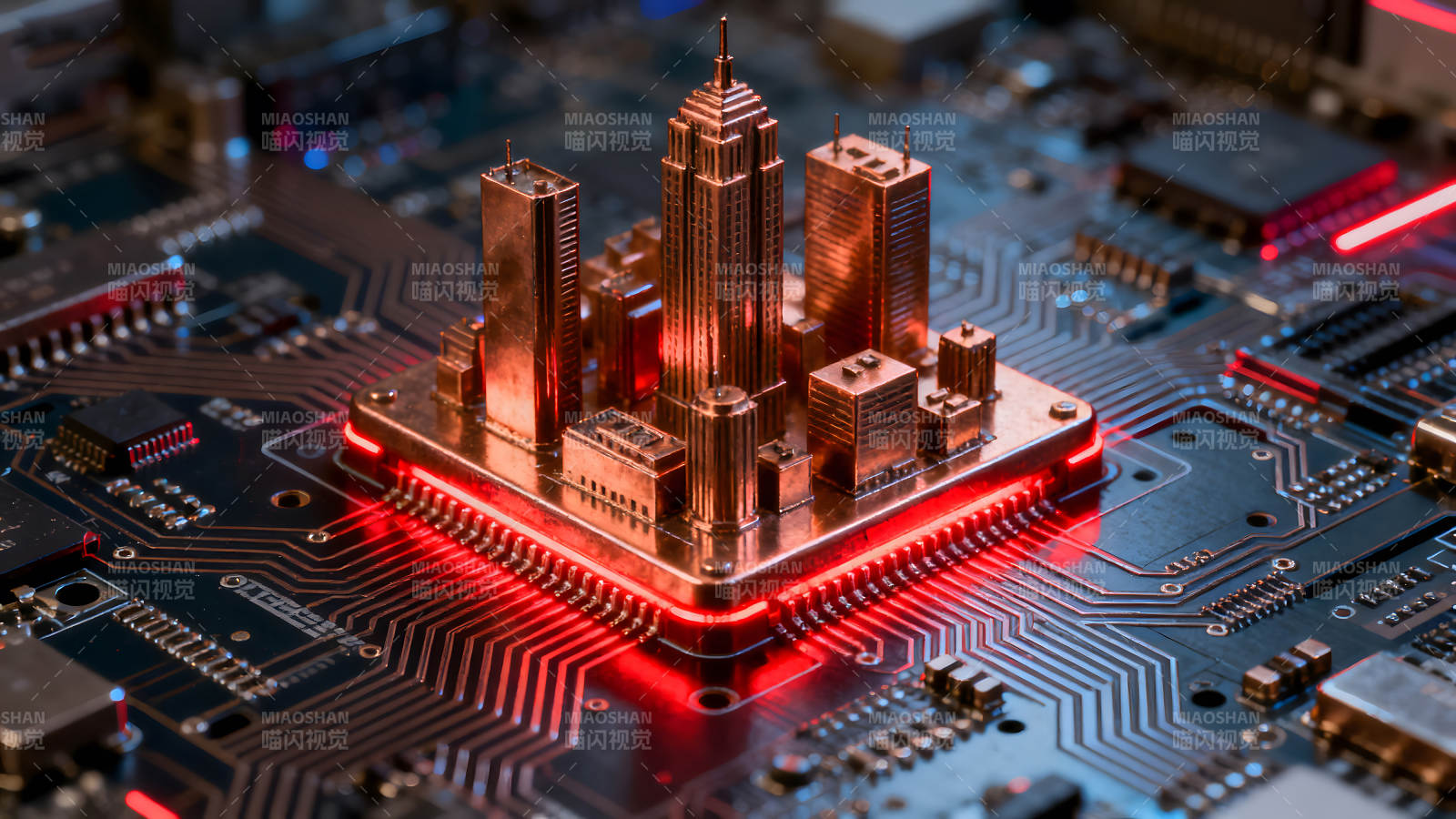 电路板上的城市模型图片