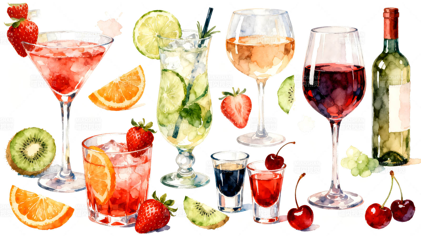 水彩风格饮品集合图片